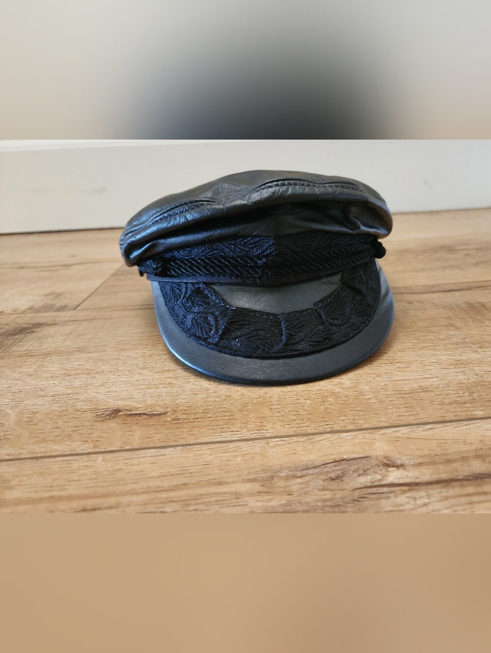AEGEAN Vintage Greek Fisherman Cap Authentic Black Leather SMALL Made in USACi
